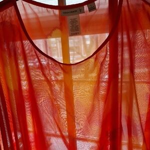 Susan Graver Vibrant Red and Orange Sheer Blouse